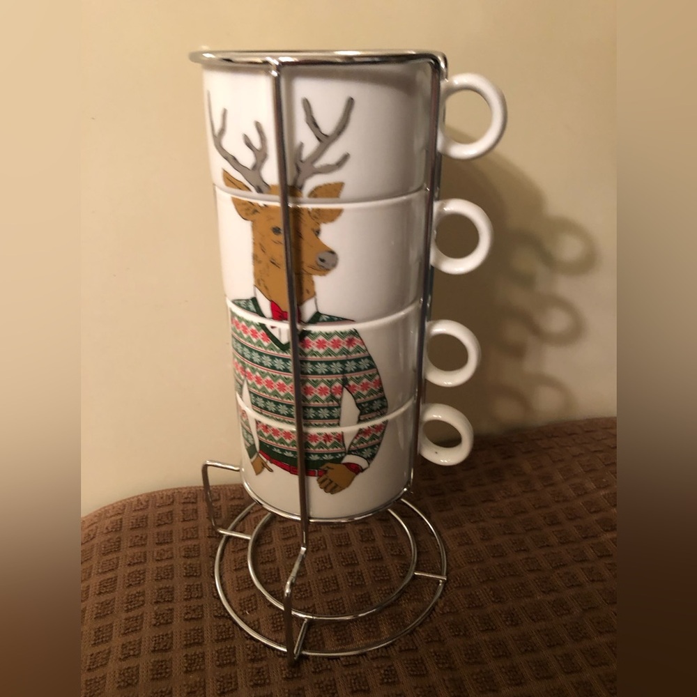 Queenwest Tracing Co., Reindeer in Sweater, 4 Coffee/Espresso Mugs, 4 oz - Picture 4 of 6